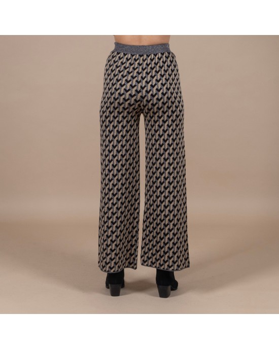 Aggel Lurex Παντελόνι Με Γεωμετρικό Μοτίβο Black/Dark Grey/Gold