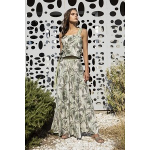 Aggel Λινό Crop Top Εμπριμέ Green/Ivory Aggel Λινό Crop Top Εμπριμέ Green/Ivory