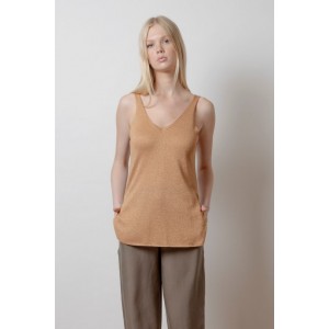 Aggel Lurex V-Αμάνικο Top Summer Camel