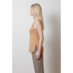 Aggel Lurex V-Αμάνικο Top Summer Camel