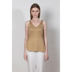 Aggel Lurex V-Αμάνικο Top Tan Gold