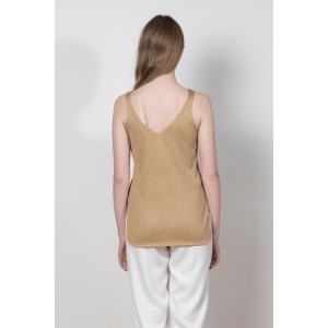 Aggel Lurex V-Αμάνικο Top Tan Gold