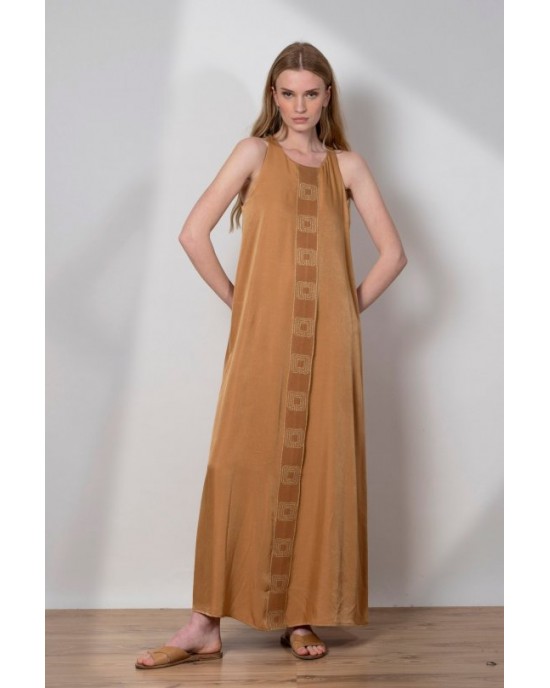 Aggel Maxi Φόρεμα Με Πλεκτές Λεπτομέρειες Summer Camel