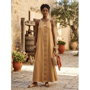 Aggel Maxi Φόρεμα Με Πλεκτές Λεπτομέρειες Summer Camel