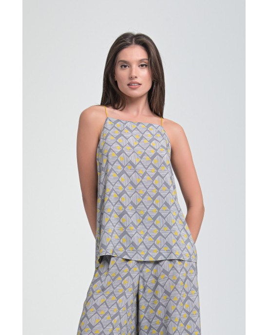 Aggel Knitwear Καμισόλ Με Γεωμετρικά Σχέδια Γκρι/Κίτρινο