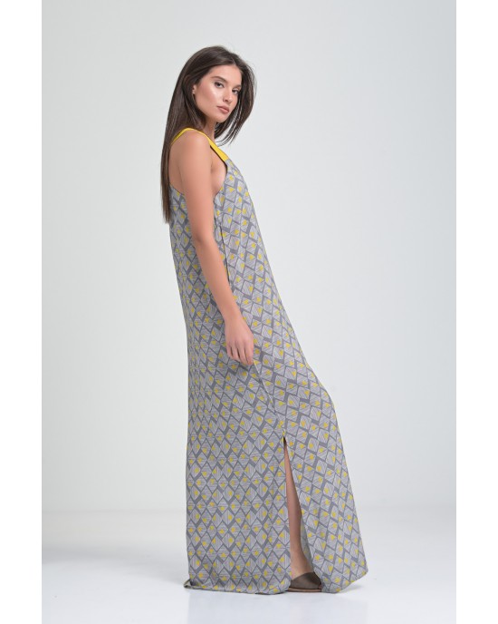 Aggel Knitwear Maxi Φόρεμα Με Γεωμετρικά Σχέδια Γκρι/Κίτρινο