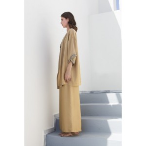 Aggel Knitwear Κιμονό Σατέν Με Ζώνη Με Πλεκτές Λεπτομέρειες Χρυσό