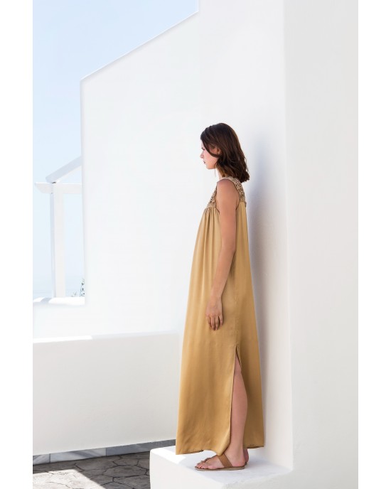 Aggel Knitwear Satin Maxi Φόρεμα Gold