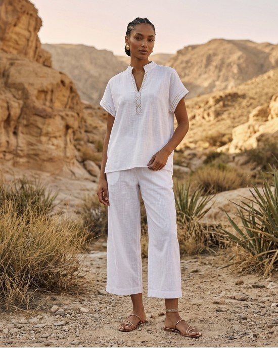 Aggel Linen Ivory Μπλούζα & Παντελόνι