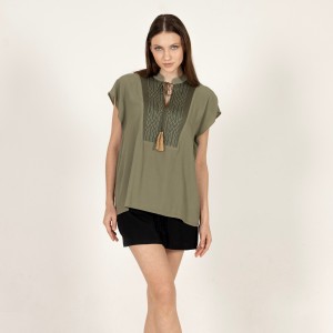 Aggel Κρεπ Mαροκέν Khaki Μπλούζα