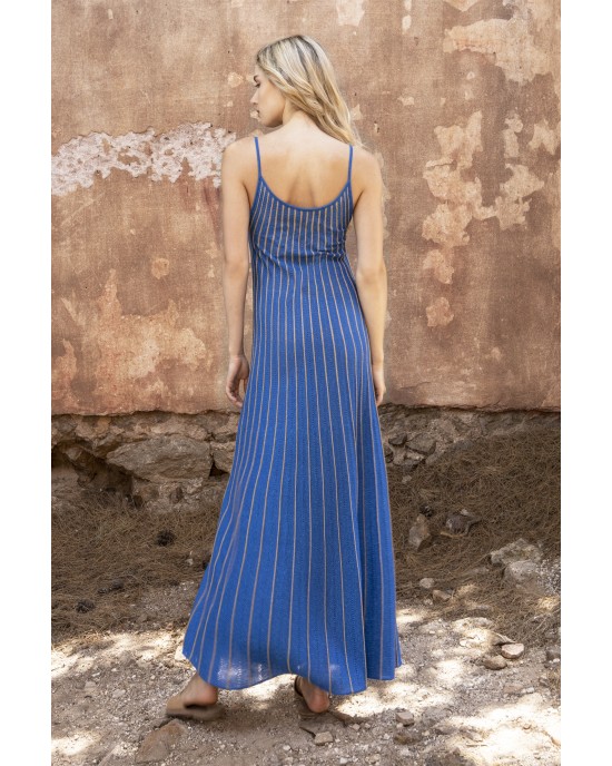 Aggel Lurex Royal Blue Tan Gold Τρυπητό Φόρεμα