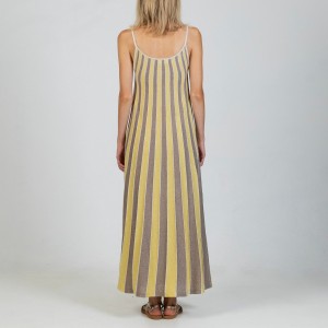 Aggel Lurex Elephant Lime Beige Maxi Φόρεμα