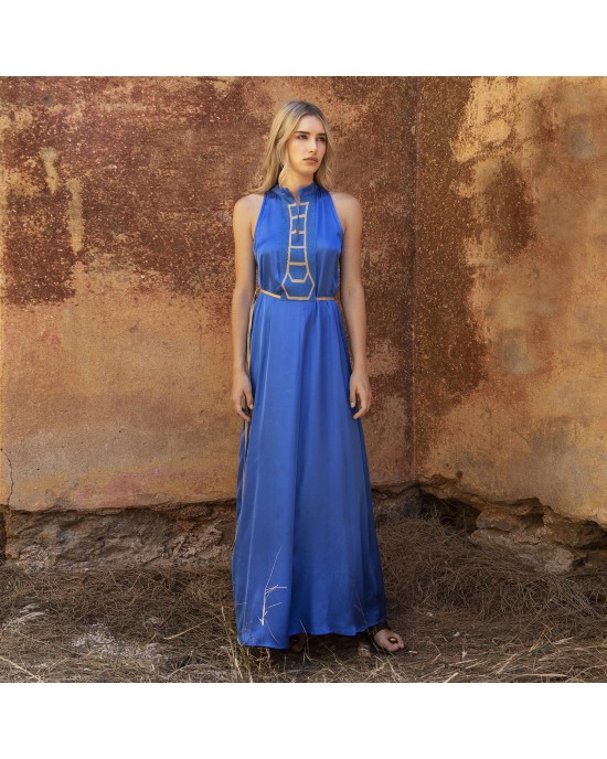 Aggel Satin Mao Midi Royal Blue Φόρεμα