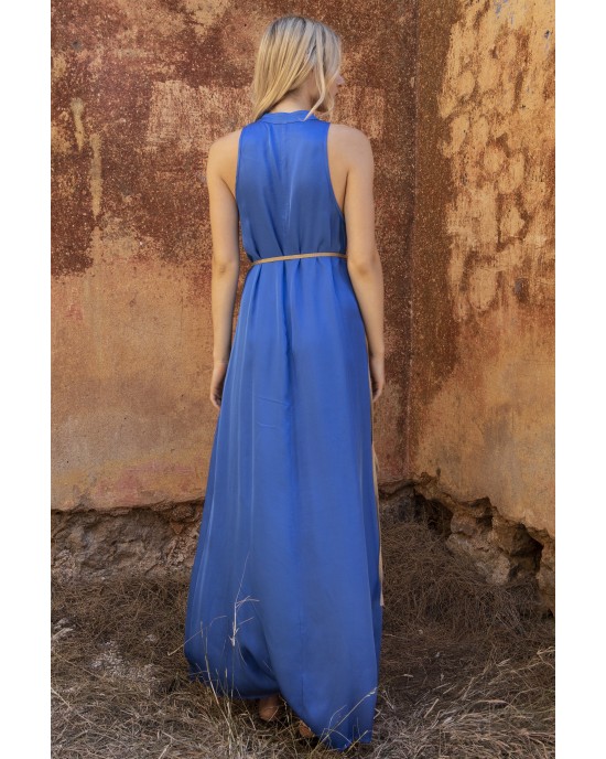 Aggel Satin Mao Midi Royal Blue Φόρεμα