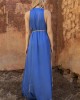 Aggel Satin Mao Midi Royal Blue Φόρεμα