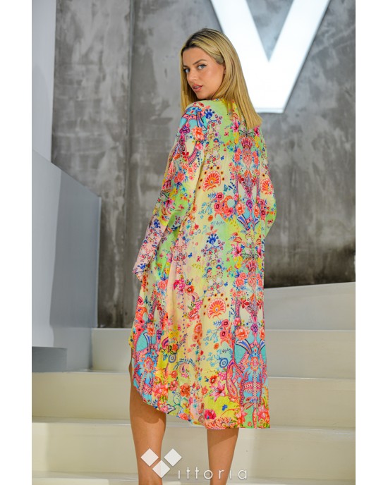 Aisha Silk Resortwear Fendy Kimono Flower Ροζ