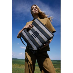 Ames Lavi Stripes Grey Τσάντα Χειρός