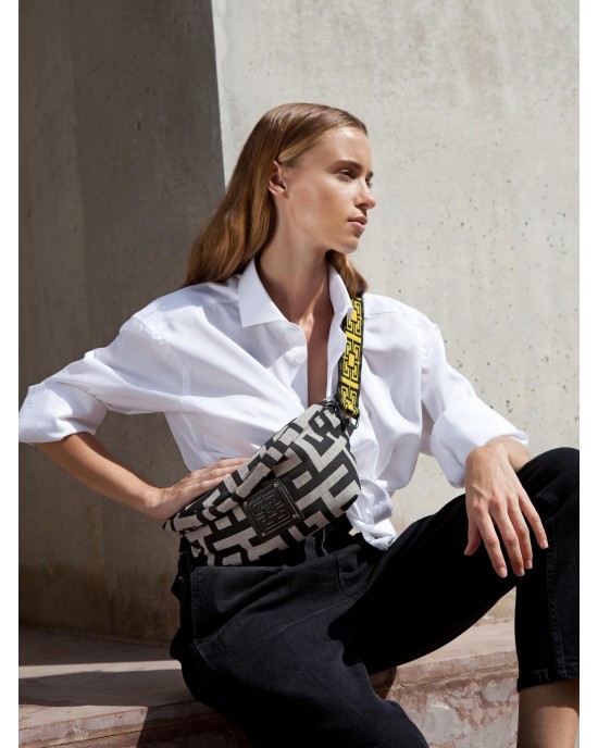 Ames Ostrako Beige Black Τσάντα Μέσης