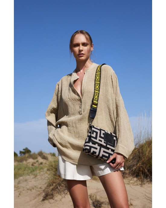 Ames Velos Beige Balck Τσάντα Ώμου Χιαστί