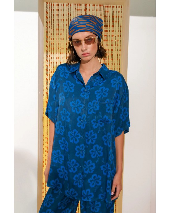 Arpyes Hibiscus Blue Πουκάμισο