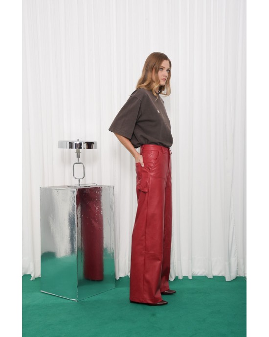 Arpyes Purpose Faux Leather Red Παντελόνι Arpyes Purpose Faux Leather Red Παντελόνι