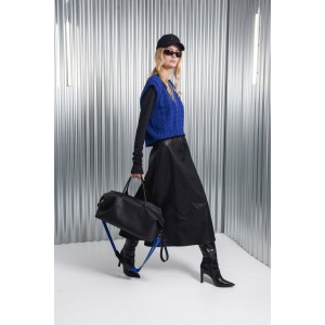 Arpyes Ink Faux Leather Black Midi Φούστα