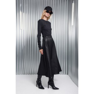 Arpyes Ink Faux Leather Black Midi Φούστα