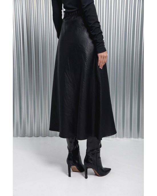 Arpyes Ink Faux Leather Black Midi Φούστα