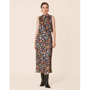 Avant Garde Jeweled Print Black Midi Φόρεμα