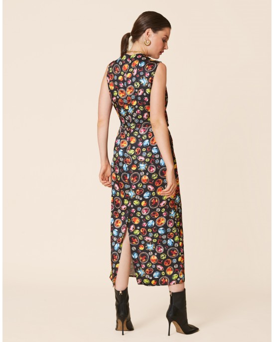 Avant Garde Jeweled Print Black Midi Φόρεμα