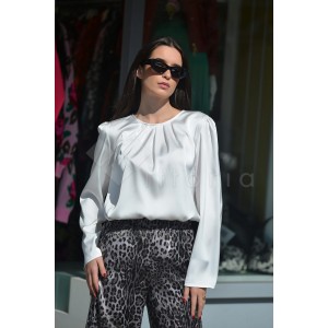 Avant Garde Silk Satin Longsleeve Ecru Μπλούζα