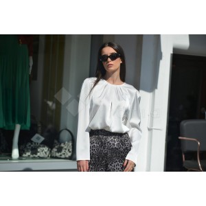 Avant Garde Silk Satin Longsleeve Ecru Μπλούζα