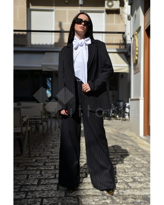 Avant Garde Striped Black Wide Leg Παντελόνι