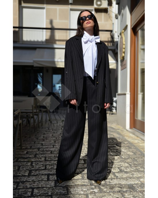 Avant Garde Striped Black Wide Leg Παντελόνι