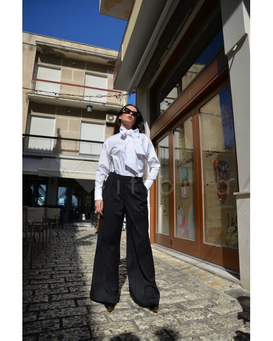 Avant Garde Striped Black Wide Leg Παντελόνι