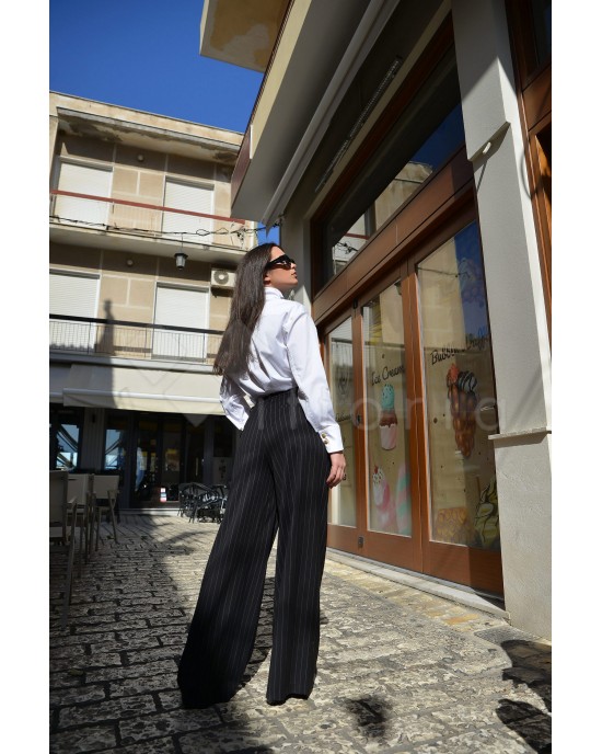 Avant Garde Striped Black Wide Leg Παντελόνι