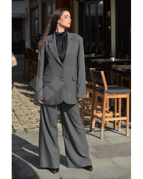 Avant Garde Striped Grey Wide Leg Παντελόνι