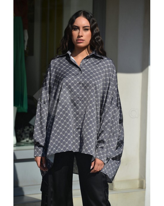 Avant Garde Logo Grey Blue Relaxed Oversized Πουκάμισο