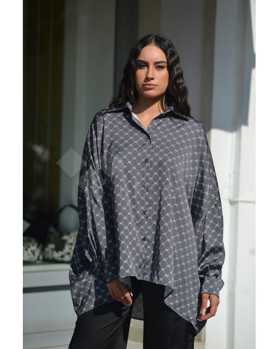 Avant Garde Logo Grey Blue Relaxed Oversized Πουκάμισο