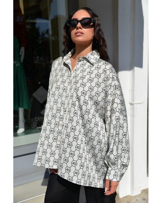 Avant Garde Logo Light Grey Relaxed Oversized Πουκάμισο