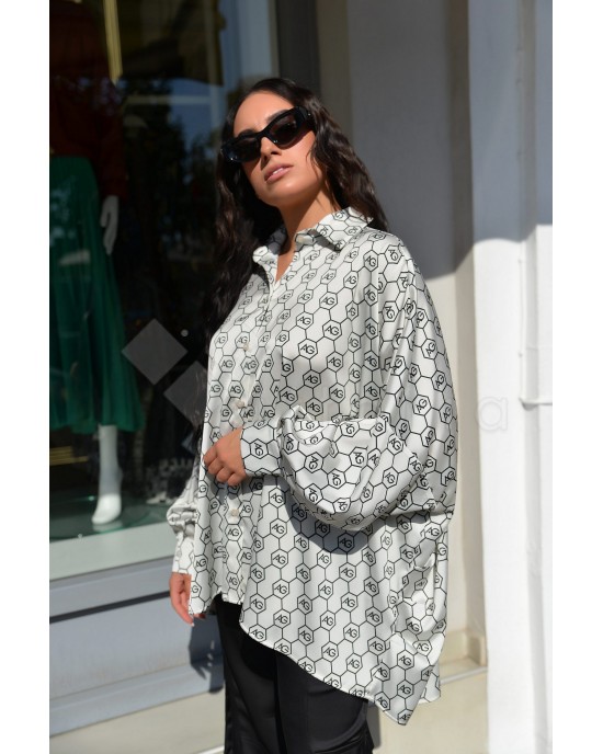 Avant Garde Logo Light Grey Relaxed Oversized Πουκάμισο