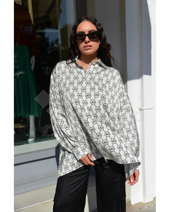 Avant Garde Logo Light Grey Relaxed Oversized Πουκάμισο