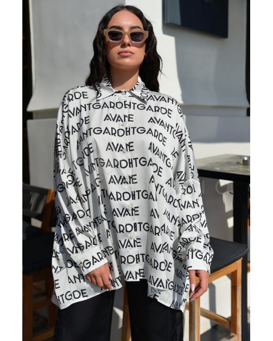 Avant Garde Logo Light Grey Relaxed Oversized Πουκάμισο