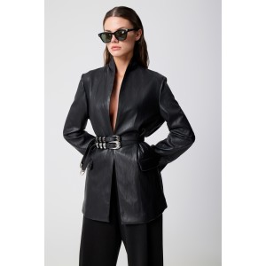 Avant Garde Faux Leather Black Σακάκι Avant Garde Faux Leather Black Σακάκι