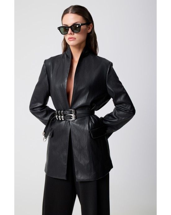 Avant Garde Faux Leather Black Σακάκι Avant Garde Faux Leather Black Σακάκι