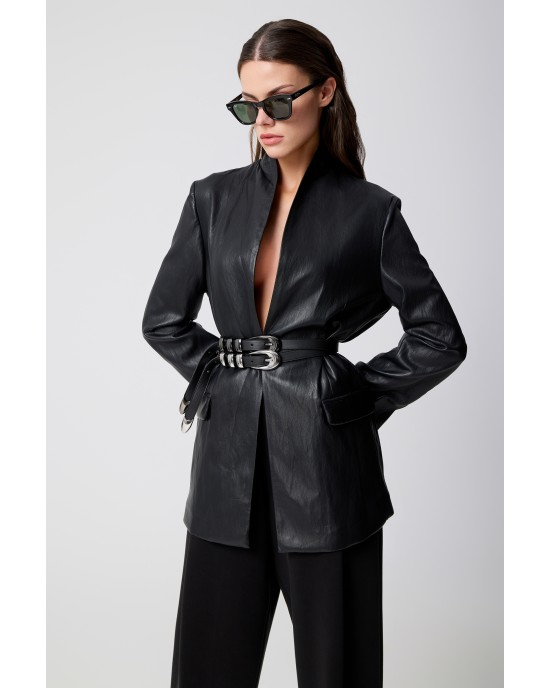 Avant Garde Faux Leather Black Σακάκι Avant Garde Faux Leather Black Σακάκι