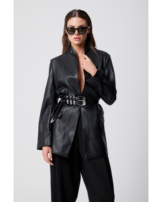 Avant Garde Faux Leather Black Σακάκι Avant Garde Faux Leather Black Σακάκι