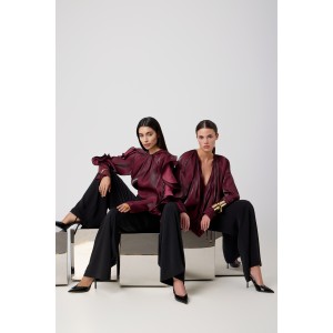 Avant Garde Velvet Effect Ruffles Burgundy Μπλούζα Avant Garde Velvet Effect Ruffles Burgundy Μπλούζα