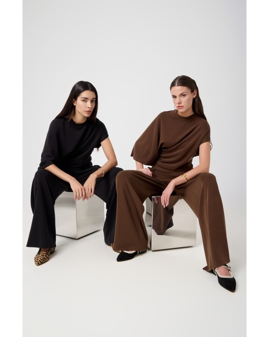 Avant Garde Asymetric Set Dark Brown Μπλούζα & Παντελόνι