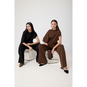 Avant Garde Asymetric Set Dark Brown Μπλούζα & Παντελόνι